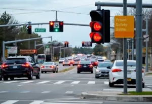 Traffic intersection in Raleigh, emphasizing safety on the road.