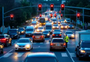 Heavy traffic congestion in Raleigh during evening rush hour.