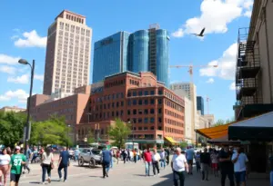 A lively street in Raleigh, North Carolina, depicting urban growth and cultural interaction.
