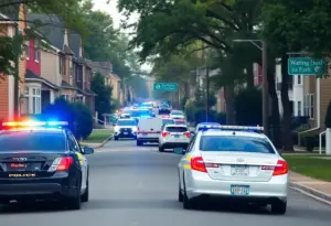 Police vehicles at a shooting scene in Raleigh neighborhood