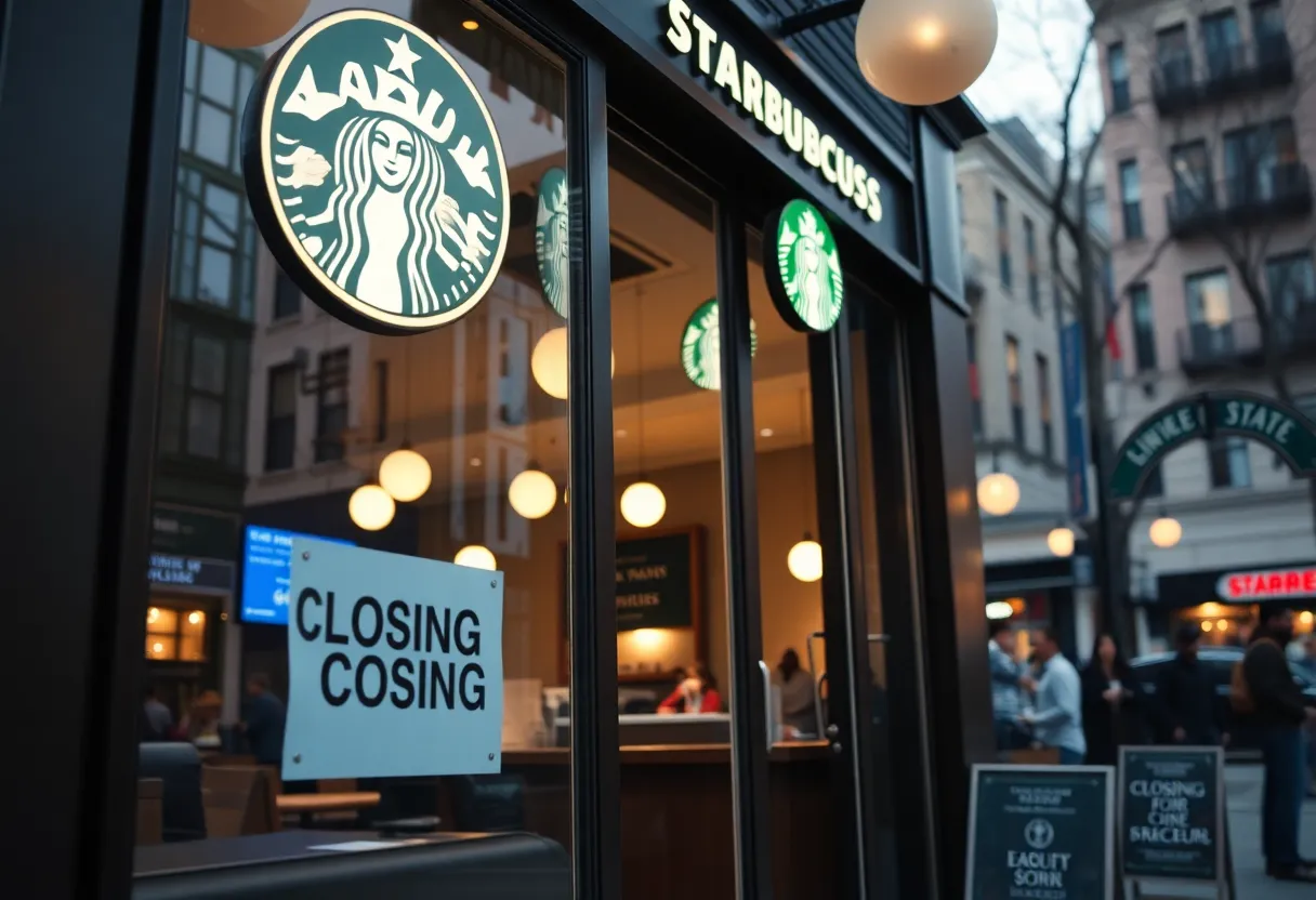 Starbucks coffee shop with a closing sign