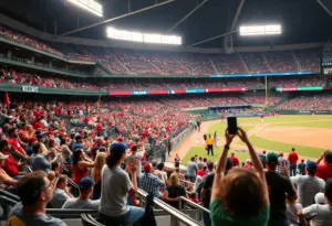 Crowd celebrating at the Toronto Blue Jays World Series Game 1