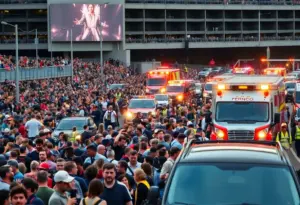 Traffic congestion near Carter-Finley Stadium during a concert.