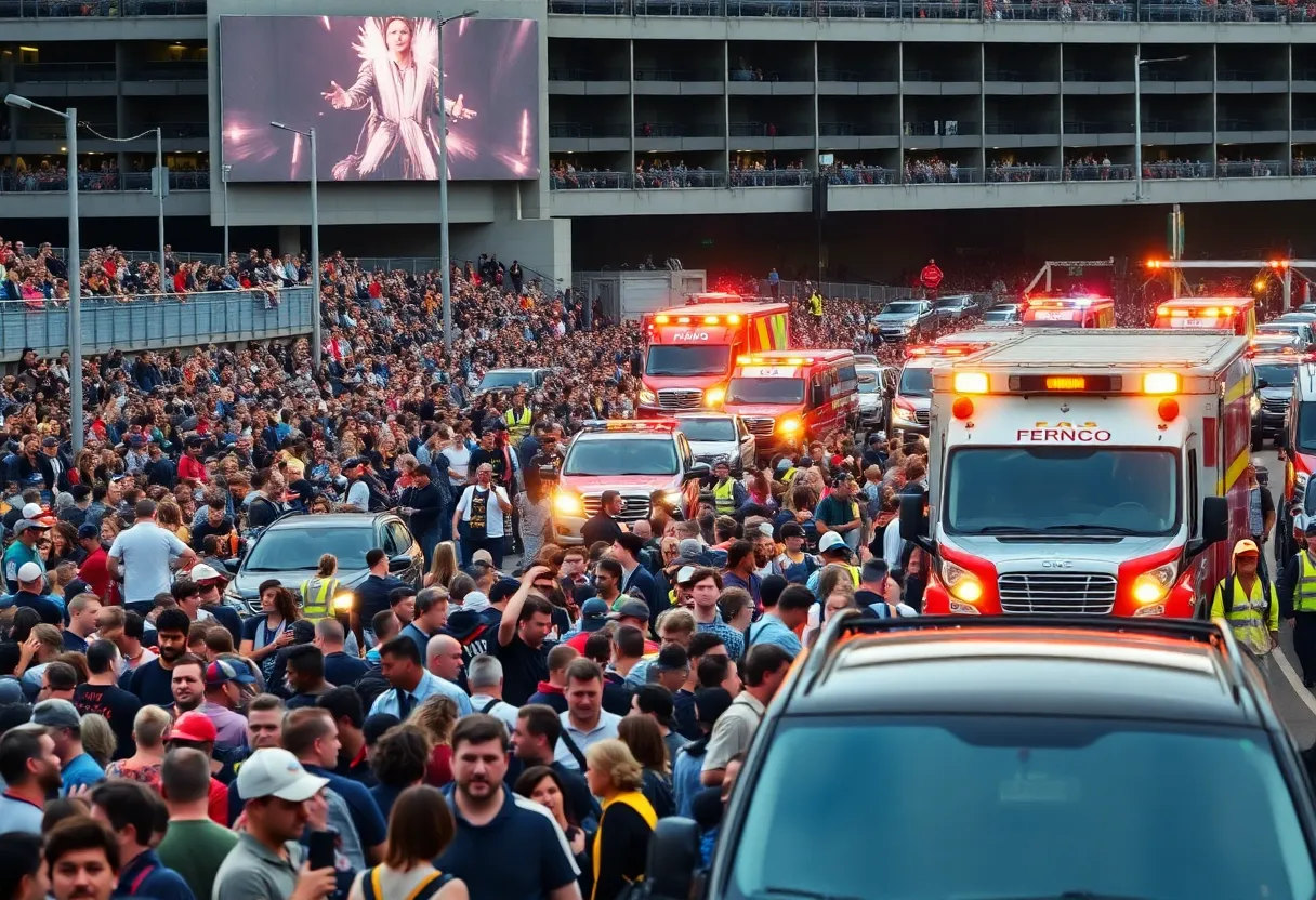 Traffic congestion near Carter-Finley Stadium during a concert.
