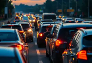 Heavy traffic congestion near Carter-Finley Stadium during a concert