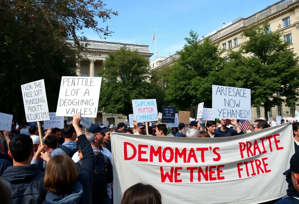 Participants in Triangle protests holding signs