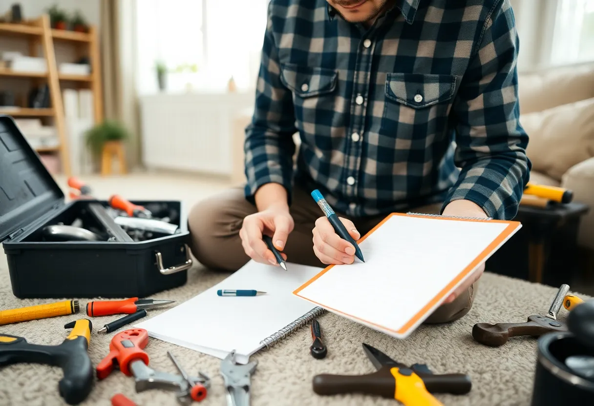 Person troubleshooting home repair issues with tools