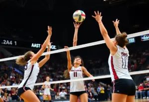 Wake Forest University women's volleyball team celebrates after winning against NC State.