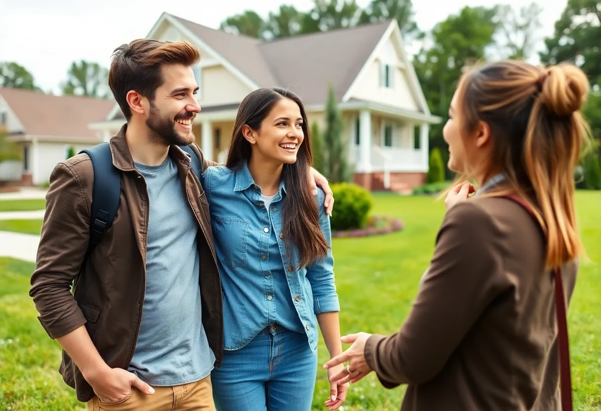 Young couple looking at homes with a realtor in Raleigh NC