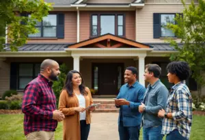 Diverse first-time home buyers in Raleigh discussing their options