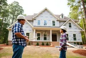 A builder working with homeowners on a new home construction in Raleigh NC