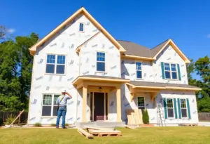 Home construction site in Raleigh, NC with builders working.