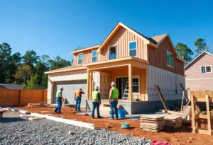 Workers constructing a new home in Raleigh NC