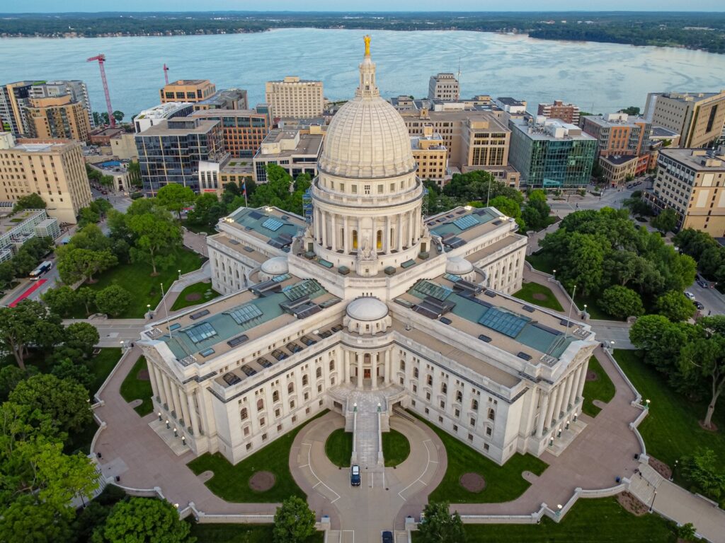 State capitol dome against a clear sky