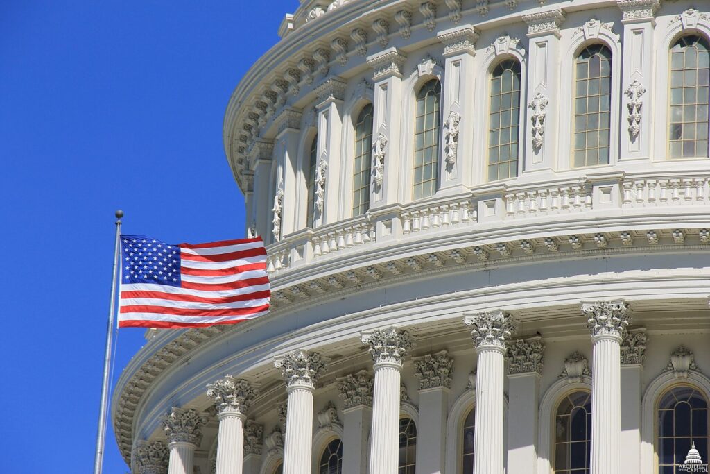 U.S. Capitol dome with an American flag