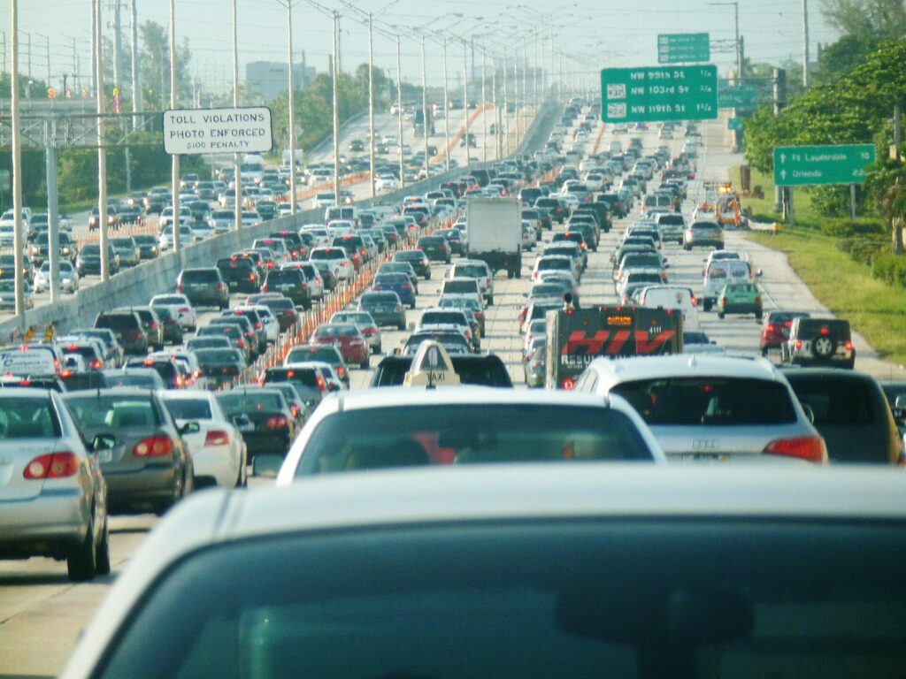 Rush-hour traffic jam on a highway